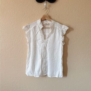 Nordstrom White Eyelet Lace Trim Blouse Size S